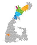 Landkarte des Bistums mit farblich markierten BDKJ-Regionalverbänden und grauen Umrissen der übrigen Regionen